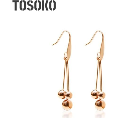 TOSOKO Stainless Steel Jewelry Solid Steel Ball Tassel Earrings Fashion Earrings For Female BSF125