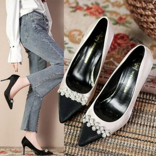 Womens High-heeled Shoes New Fashion Beaded Pointed Heels Womens Single Shoes Professional Dress Sexy Womens Shoes
