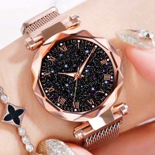 2020 Cheap Price Starry Sky Watches Womens Luxury Magnetic Magnet Buckle Quartz Watches Geometric Surface Female Luminous Watch