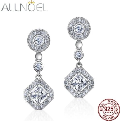 ALLNOEL 925 Sterling Silver Earrings White Zircon Gemstone Diamond Earrings For Women Brilliant Wedding Engagement Fine Jewelry