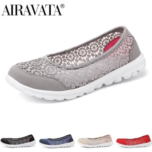 Airavata Womens Fashion Mesh Flat Shoes Casual Lace Walking Shallow Comfort Breathable Solid Platform Trainers Shoes Size 35-42
