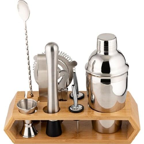 OAPE 10pcs Bartender Kit Accessories 550ml Cocktail Shaker Barware Set Mixer Shaker Tins Strainer Muddler Bar Tools bamboo frame