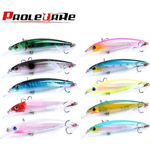 10Pcs Mixed Colors Fishing Lure Set Minnow Hard Wobbler Kit Aritificial Plastic Baits With 6# Feather Treble Hooks Pesca Tackle