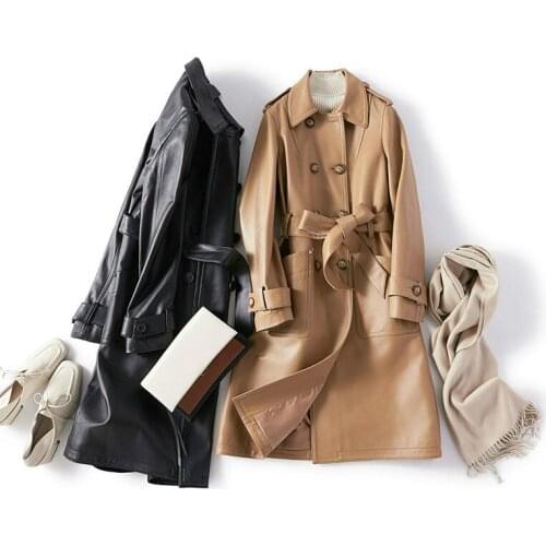 100% Real Leather Jacket Women Genuine Sheepskin Trench Coat Leather Women Jackets Spring 2020 Plus Size Black Ladies Coat QT178