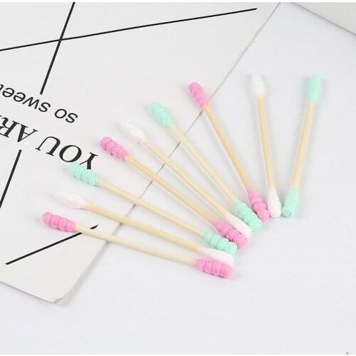 100Pcs Disposable 2-Sided Bamboo Stick Cotton Swab Makeup Cleaning Applicator Ear Care Health Care