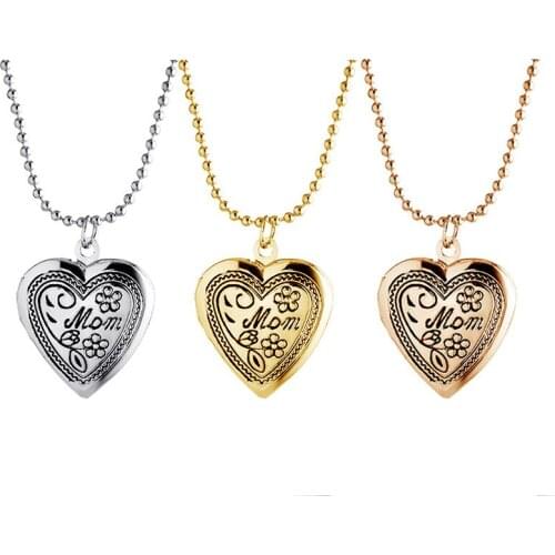 2pcs/Lot Heart Locket Mom Letter Pendants for Women Men Openable Photo Frame Necklaces Family Love Collar Fashion Jewelry