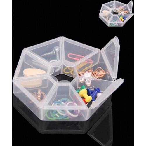 2 pcs mini 7 Grid Round Storage DIY Tool Box Medicine Organizer Container Rhinestone Nail Art Jewelry Earring Electric Screw