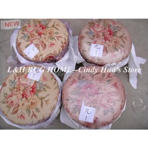 Free shipping round wood ottoman,cripple, footrest, footstool with hand engraving and aubusson stool covers