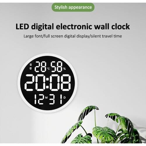 12 Inch LED Large Number Wall Clock Digital Temperature And Humidity Electronic Clock Modern Design Decoration Home Office Decor