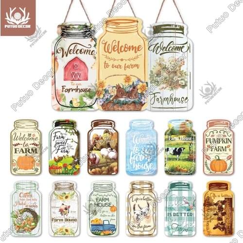 Putuo Decor Farm House Sign Mason Jar Shaped Wooden Hanging Sign Fresh Wood Plaque Home Decoration Farmhouse Wall Art Decor