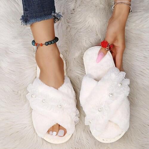 Women House Slippers Female Flock Indoor Warm Plush Flat Slipper Ladies Comfortable Slides Home Cotton Shoe Womens Footwear