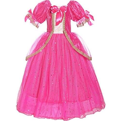 FINDPITAYA Auro Dresses for Girls Sequined Lace Trim Princess Cosplay Costume Sleeping Beauty Halloween Outfit Gown Dress