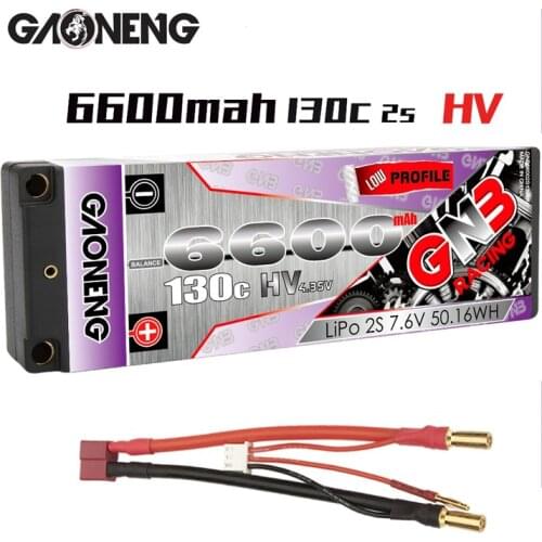Gaoneng GNB 2S 6600mAh 7.6V HV 130C/260C Low Profile Hardcase LiHV Battery 5.0mm Bullet XT60 Plug for 1:10 1/10 RC Car RC Boat