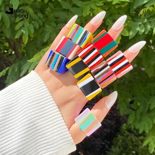 GuanLong 2021 New Resin Fashion Punk Big Rings for Women Minimalist Colorful Black Vintage Rings for Girls Jewelry Square Gifts