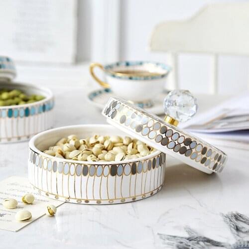 European Style Ceramic Candy Box Household Storage Box Home Dining Table Dried Fruit Plate with Lid Gem Series Fruit Box