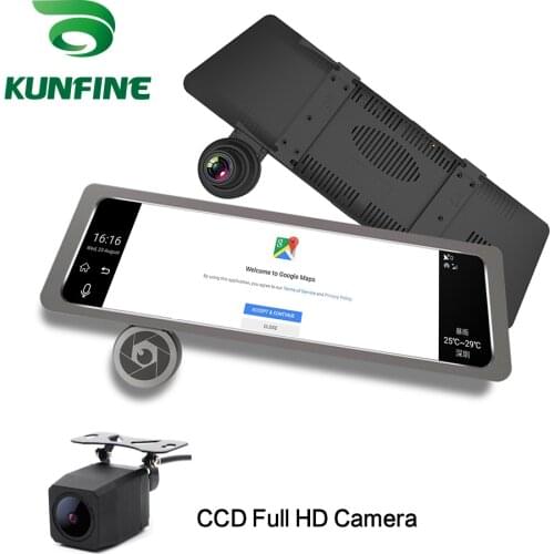 KUNFINE 10" Android GPS Navi Dash Cam Car DVR Mirror Video Recorder Dual Cameras Recording WIFI Bluetooth With 3G FM Transmit