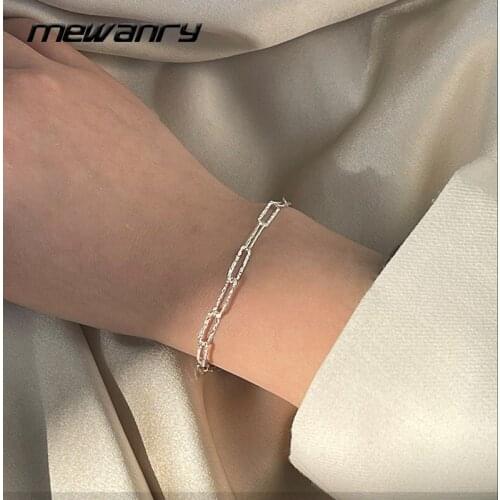 Mewanry 925 Sterling Silver Sparkling Chain Bracelets for Women Summer New Trendy Elegant Sweet Design Party Jewelry Girls Gifts