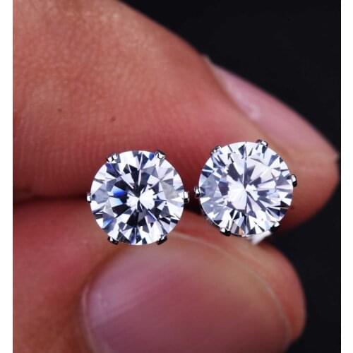 Fashion Minimalism Silver Stud Earrings Dazzling AAA Round Cubic Zirconia Punk Fine Jewelry For Women Engagement Birthday Gift