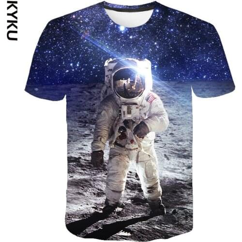 KYKU Summer mens wear T-shirt 3D space astronaut print T shirt Spaceship 3D tshirts Rocket homme Tops Tees