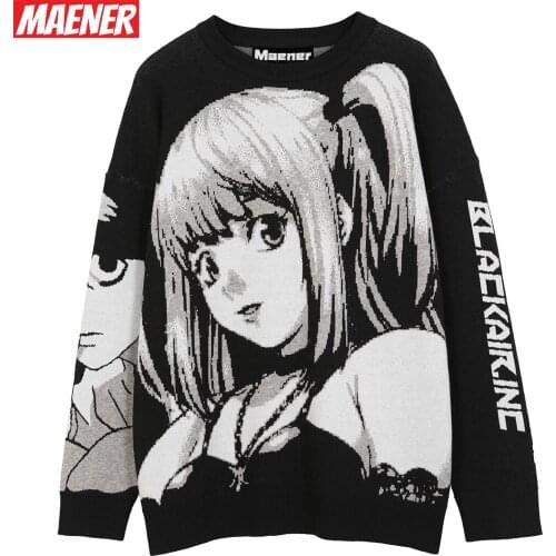 Mens Hip Hop Streetwear Harajuku Sweater Vintage Retro Japanese Style Anime Girl Knitted Sweater 2021 Autumn Cotton Pullover