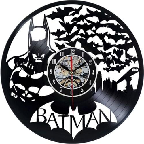 Creative Bat Wall Clock Modern Design Classic CD Clocks Vinyl Record Wall Watch 3D Decorative Hanging Home Decor 12 inch