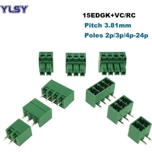 Pluggable PCB Screw Terminal Block Pitch 3.81mm Male Female Connector 15EDGK+VC/RC Morsettiera Vertical Straight Pin 2~10P