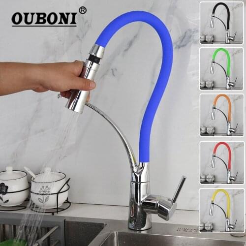 Polished Chrome Kitchen Basin Mixer Tap Faucet Solid Brass Swivel Universal Pull Down Spray Black & Red Wash Basin Mixer Faucet