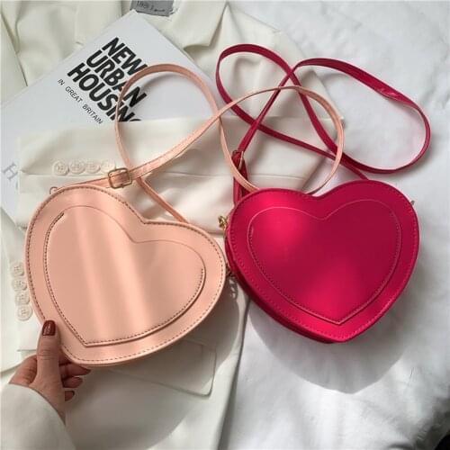 Simple Women Plain Crossbody Bags Small Heart PU Leather Messenger Bags Zipper Single Strap Shoulder Travel Bags