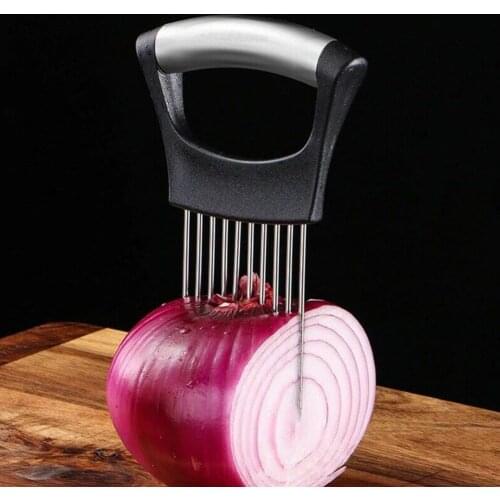 Food Slice Assistant Vegetable Holder Stainless Steel Onion Cutter Onion Chop Fruit Vegetables Cutter Slicer Tomato Cutter Knife
