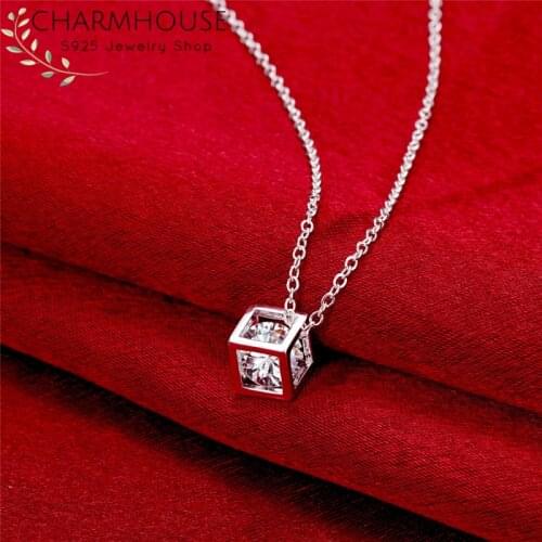 Silver Necklaces For Women Cubic Zirconia Pendant & Necklace Link Chain Collier Choker Fashion Jewelry Accessories Party Gifts