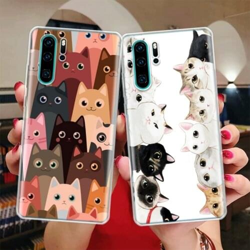 Cartoon Cute Cats Background Silicon Phone Case For Huawei Honor 10 9 20 Lite Y5 Y6 Y7 Y9 9X 8X 8S 8A 7X 7A 7S Pro + 10i20i Coqu