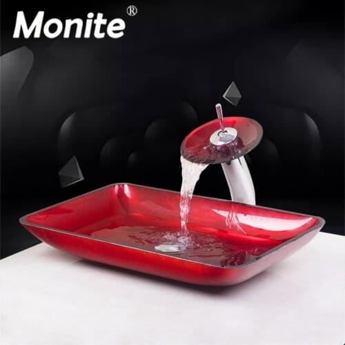 Monite Bathroom Sink Washbasin Glass Hand-Painted Black Vessel Sink Tap Pop up Drain Lavatory Combine Brass Set Faucet Mixer Tap