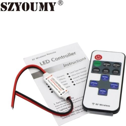 SZYOUMY 50 Sets RF Remote Controller DC 12V 11 Keys Mini Dimmer for Led Single Color Strip 5050 3528 Free Shipping