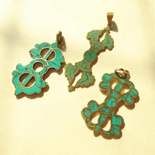 TBP490 Tibetan Dorje Amulet Pendants for Man Copper Inlay Stone Multi Designs