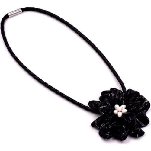WOW! pure black shell baroque flower and freshwater pearl baroque 40mm necklace 18inch wholesale beads nature FPPJ