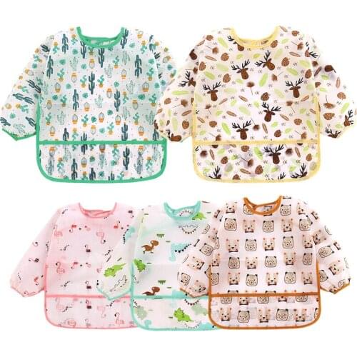 Long Sleeve Waterproof Apron Cute Cartoon Bibs Infant Baby Eating Bandana Bibs Baby Self Feeding Burp Cloths Baby Boy Bibs 0-2T