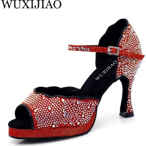 WUXIJIAO New Red and Glod Flash Bushasha Soft Dance Shoes Latin Bottoms Kizomba Tango Ballroom Dance Shoes