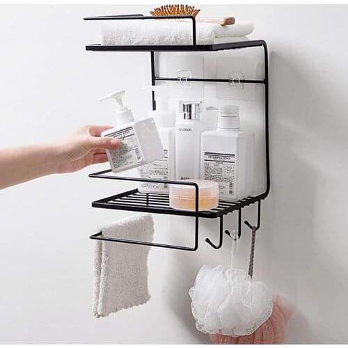 Iron Double Layer Wall Mounted Shelf For Kitchen Bathroom Shower Shampoo Cosmetic Organizer Rack Toilet Storage Shelves