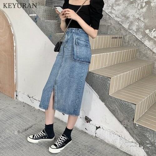 Women Skirt Denim Long Slim Jeans 2021 Autumn Vintage Skirts For Women Long Skirts Jeans Woman Maxi Plus Size Skirt High Waist