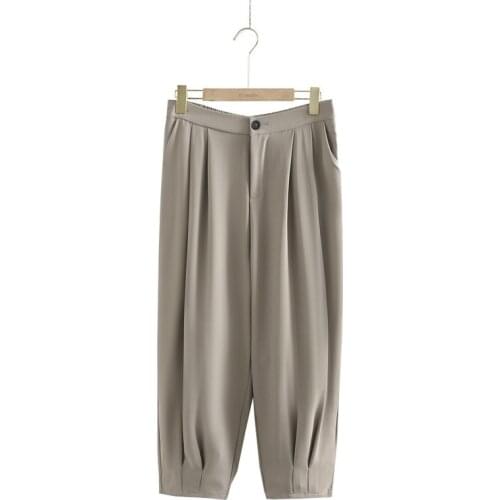 Plus Size Black Khaki XL-5XL Womens Elastic Waist Officewear Pants Ladies' Solid Elegant Workwear Ankle Trousers