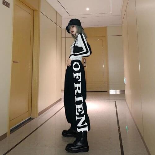 Womens Letter Printed Sweatpants Casual Sports Pants Female Slimming Ankle-Banded Bloomers Autumn Harem Pants Sweatpants Black