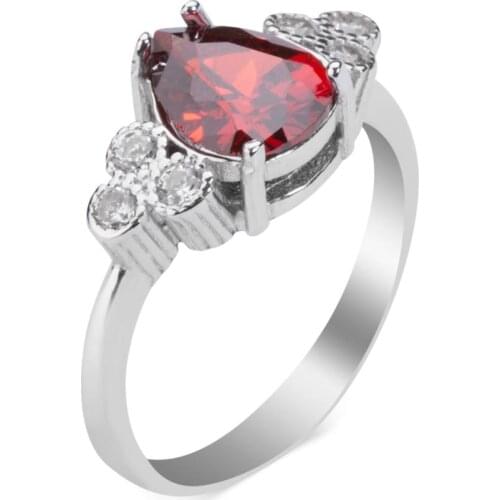 Drop Model Red Zircon Gemstone Ring Women Dainty Silver Ring High Quality Fashionable Solid 925 Sterling Silver
