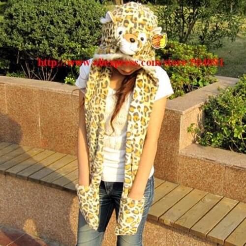 2017 Fashion style ! Free Shipping Tiger leopard Hat Cartoon Animal Hat Plush Soft Warm Cap, Scarf, Hat & Glove Sets