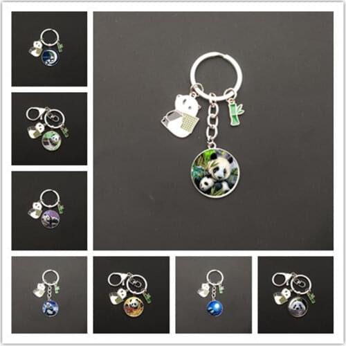 2021Cute National Treasure Panda Keychain Glass Jewelry Animal Panda Keychain Car Girl Bag Keyring Jewelry Accessories Gift