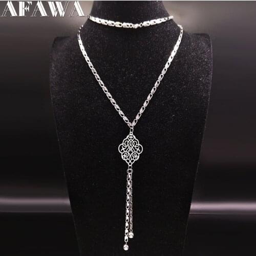 2021 Fashion Flower Stainless Steel Chain Necklace Women Accessories Silver Color Long Necklace Jewelry collares largos N17916