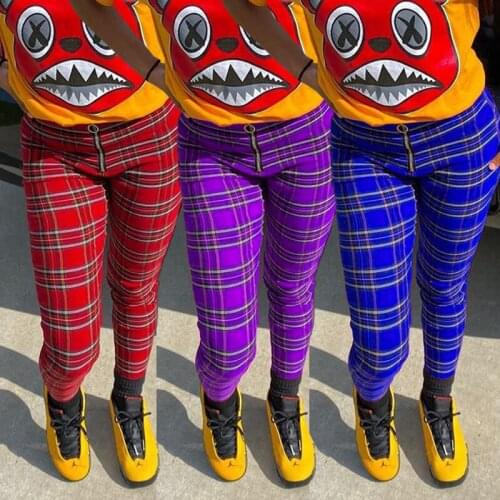 2021 New Womens Pants Autumn Plaid Fashion Trousers Casual Straight Leg Pants Outdoor Plus Size