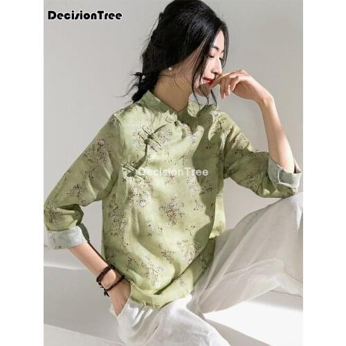 2021 womans chinese traditional clothing elegant shirts ancient chinese cheongsam qipao blouse tops flower print hanfu blouse