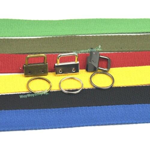 25 Pcs Key Fob Hardware keyrings and 5 Yards Cotton Woven 1" 25mm Webbing many color choice