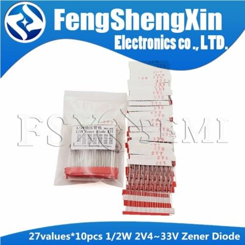 27values X10pcs=270pcs (2V4 to 33V) 1/2W 0.5W Zener Diode Assorted kit Assortment Set 2V4 2V7 3V0 3V3 3V6 3V9 4V3 4V7 5V1 5V6
