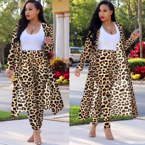 4XL Plus Size 2021 Summer Women Clothing Suit Long Sleeve Leopard Floral Print Cardigans+High Waist Legging Pants 2 Piece Set